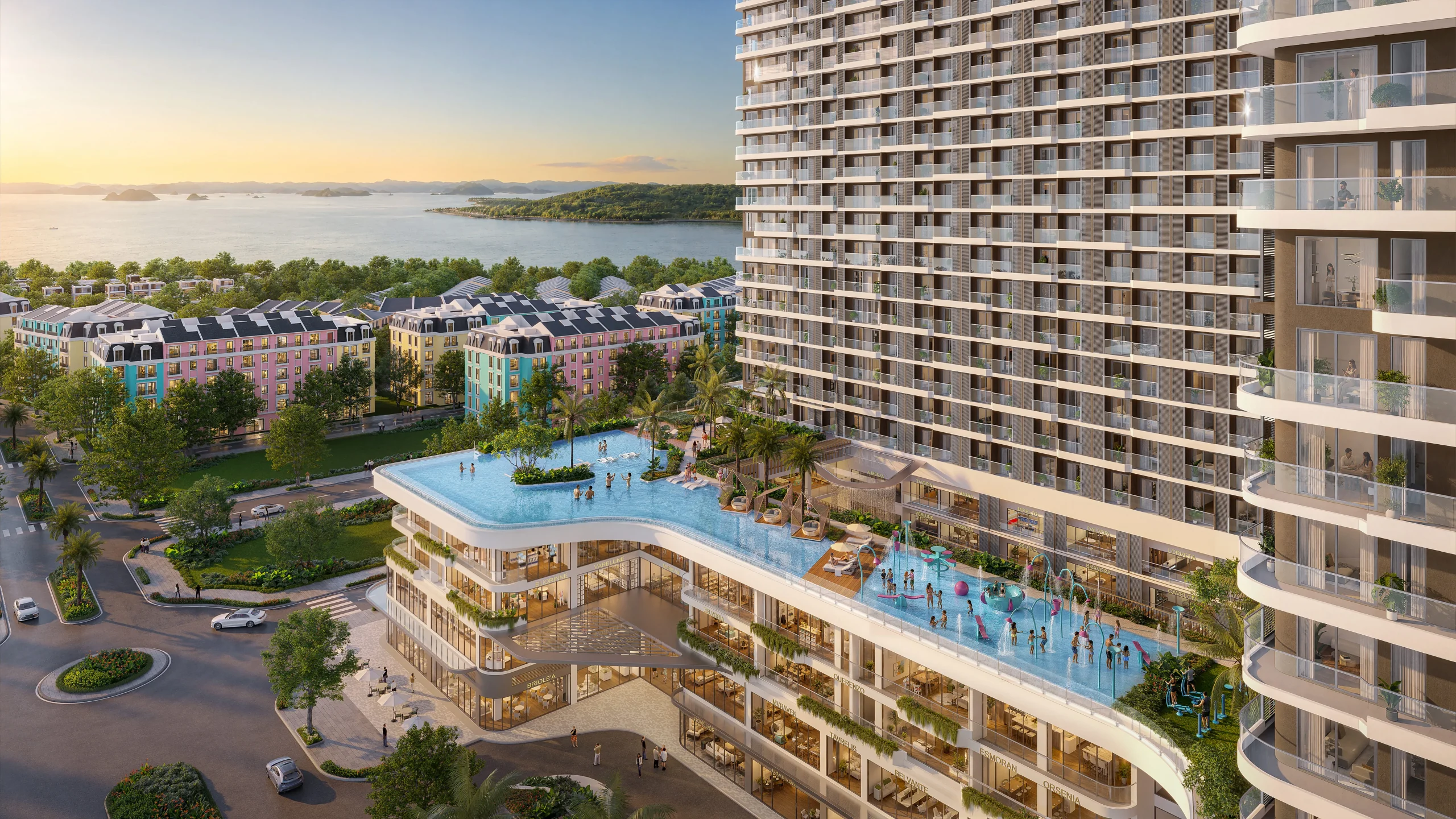 Hồ bơi vô cực và sân chơi nước tại tầng 5 dự án Prima Bay