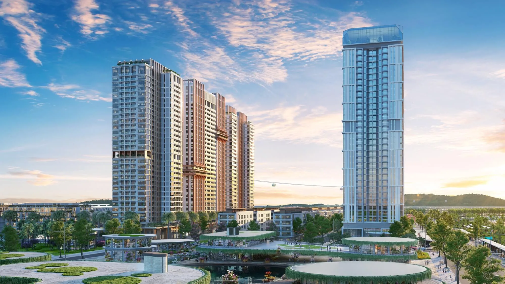 Phối cảnh khu quảng trường và tuyến cáp treo cạnh dự án Sun Festo Town