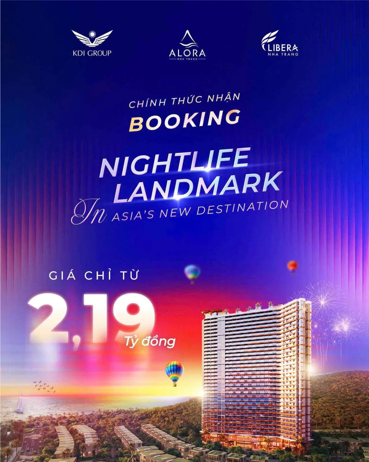 Poster công bố nhận booking dự án Alora Nha Trang với giá từ 2,19 tỷ đồng