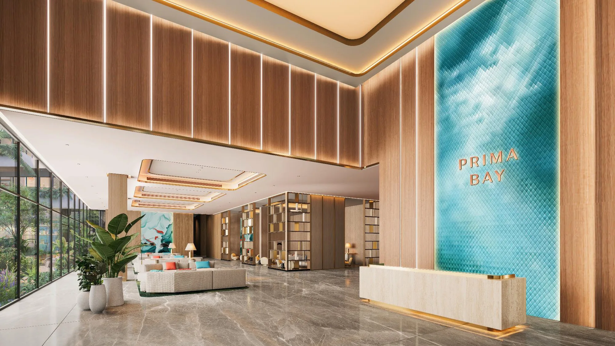 Sảnh đón phong cách khách sạn tại tòa tháp Prima Bay Halong Marina