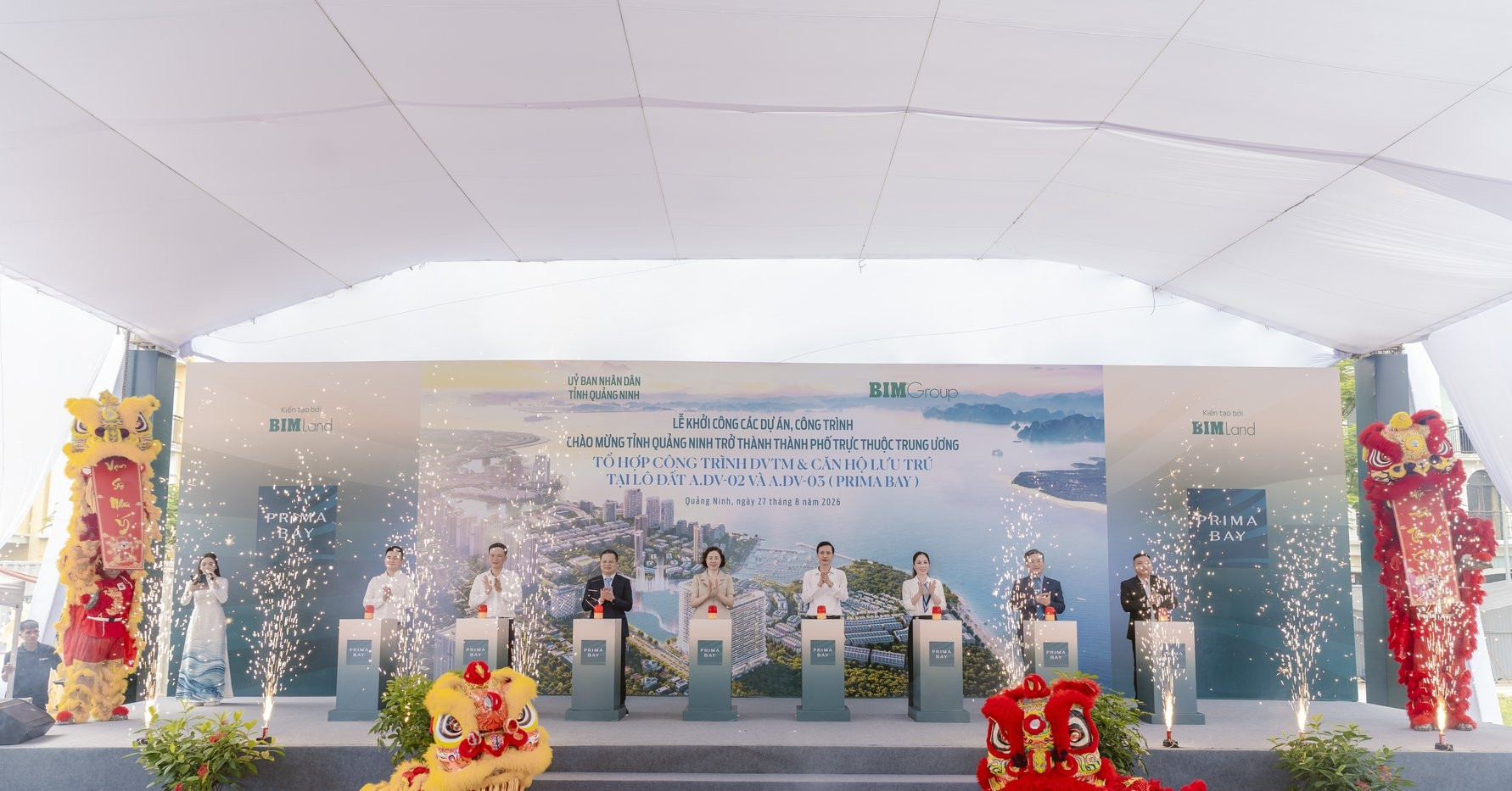 Lễ khởi công tòa M dự án Prima Bay của BIM Land tại Quảng Ninh với múa lân và pháo hoa