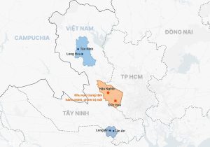 Bản đồ ba trung tâm phát triển của tỉnh Tây Ninh sau sáp nhập với Long An